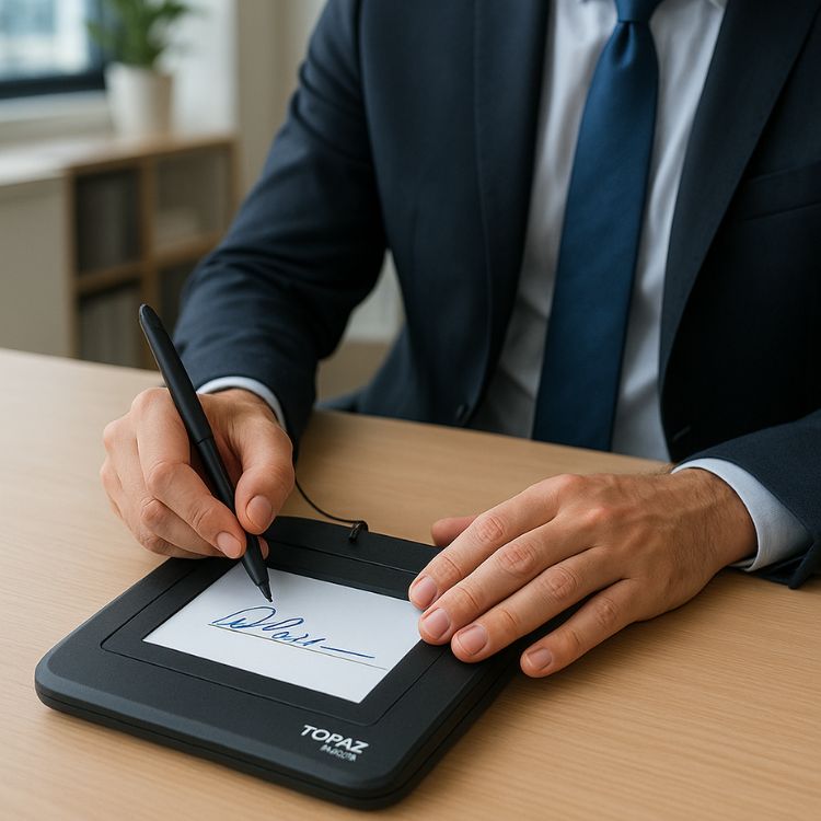 Dispositivo Topaz para firmas electrónicas en entorno empresarial