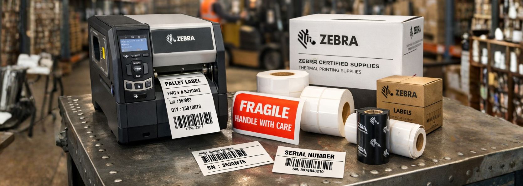 Impresión de etiquetas Zebra en almacén logístico